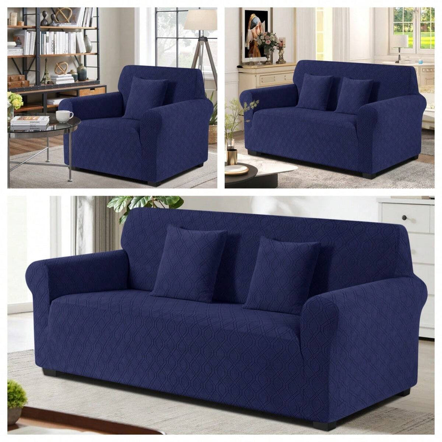 1/2/3 Seat Stretch Jacquard All Seasons Sofa Slipcovers With Throw Pillow Cover 1-Piece Couch Sofa Covers For Cushion Couch Furniture Protector Non Slip Sofa Couch Slipcover Washable For Living Room For Pets, Dogs,Cat Couch Navy Blue